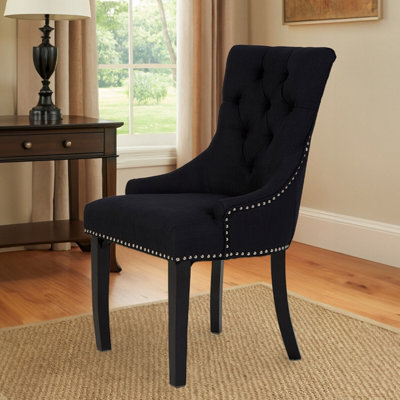 B&Q -  Black Linen Dining ChairComfortable High Back Office ChairAesthetic Linen Chair For Living Room