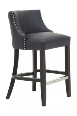 Orsina Black Bar Stool With BackVelvet Seat Breakfast Bar ChairKitchen Stool With FootrestChair For BarHome from B&Q