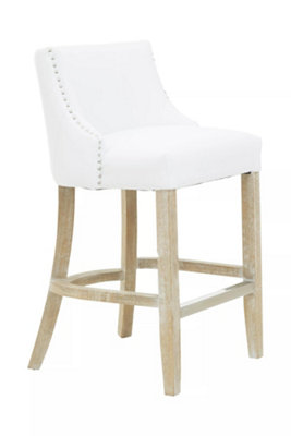Orsina White Bar Stool With BackVelvet Seat Breakfast Bar ChairKitchen Stool With FootrestChair For BarHome from B&Q