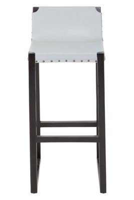 Orsina Grey Leather Bar Stool,kitchen Seat With Comfy Footrest,sustainable Teak Wood Framed Stool,counter Seat from B&Q