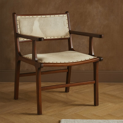 Orsina Stylish Leather Teak Wood Dining ChairSpacious Kitchen ChairClassic ArmchairGarden Accent Chair from B&Q