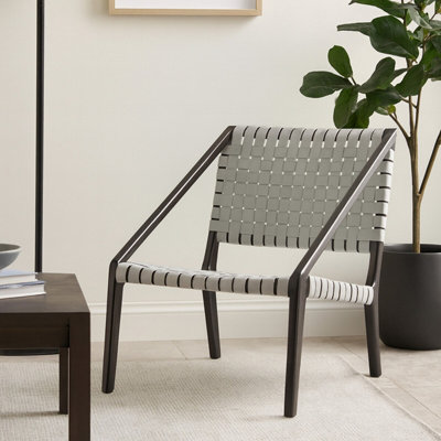 Orsina Grey Leather Woven Chair,teak Wood Armchair,black Framed Dining Chair,patio Chair With Leather Straps from B&Q
