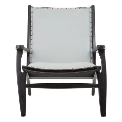 Orsina Grey Leather And Teak Wood Lounge Chair,modern Accent Chair,comfy Arm Chair For Outdoor Spaces,reading Chair from B&Q