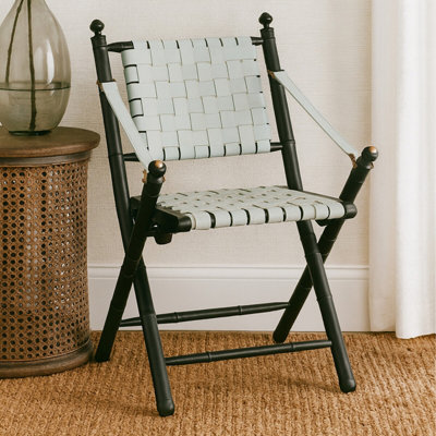 Orsina White Leather And Black Teak Wood Chair,grey Strap Upholstered Armchair,lounge Chair,ideal For Outdoor Use from B&Q
