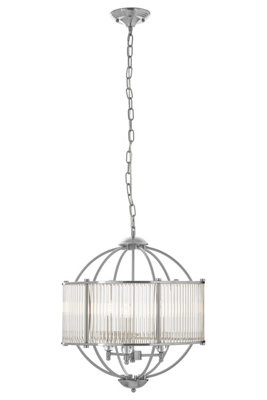 Orsina Modern Round Pendant LampCrystal Glass Shade Hanging Light With Silver FinishGlobe Ceiling Fixture from B&Q