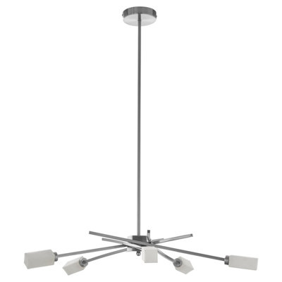 Orsina 5 Frosted Glass Shade Pendant LampSilver Finish Iron Frame LightContemporary Luxe Ceiling Fixture from B&Q