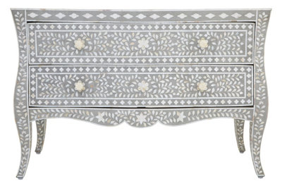 Orsina 2-Drawer Chest With Mother Of Pearl Inlay,handcrafted Mango Wood Dresser,floral Design Chest,storage Drawer from B&Q