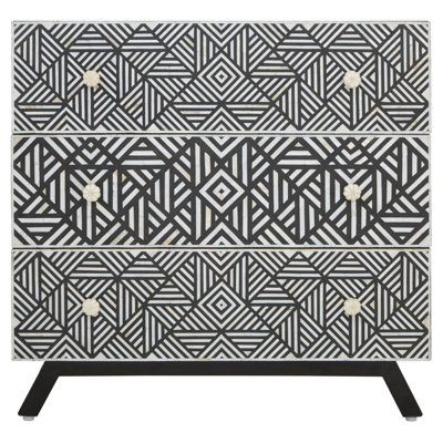 Orsina Bone Monochrome Chest Of Drawers,handcrafted Chest With Pearl Inlay,geometric Storage Drawer,black  Drawer from B&Q