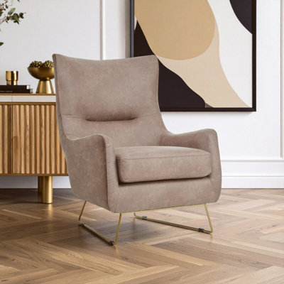 Orsina Brown Faux Leather Armchair,accent Chair With Golden Iron Legs,faux Chair,curved Backrest Chair For Reading from B&Q