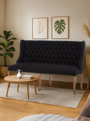 Orsina 2 Seat Black Bench With Cabriole-Style Legs,luxe Dining Bench,spacious Patio Settee,wooden Bench For Bedroom from B&Q