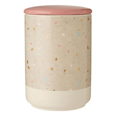 Orsina Large Fine Earthenware Grey White Storage Canister,speckle Kitchen Storage Container With Airtight Lid from B&Q