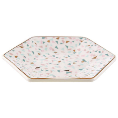 Orsina Large Terrazzo Pattern Hexagonal Ceramic Dish,dolomite Serving Plate With Gold Rim,ceramic Roasting Dish from B&Q