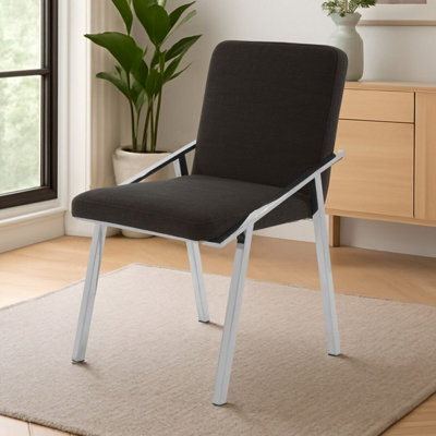 Orsina Black Dining ChairFabric Upholstered Armchair For Living RoomLoung Chair With Angled Arms And Steel Legs from B&Q