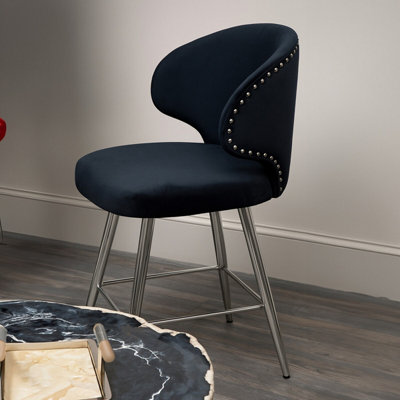 Orsina Black Bar Chair Stool With Curved BackKitchen Stool For BarBreakfast Stool With Velvet Upholstery from B&Q