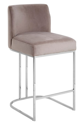 Orsina Grey Bar Stool With Footrest,velvet Upholstered Seat With Silver Legs,high Counter Seat For Kitchen Use from B&Q