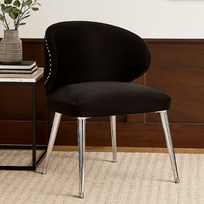 Orsina Black Velvet Dining ChairAccent Dining Chair For Living RoomUpholstered Velvet Chair With Curved Back from B&Q