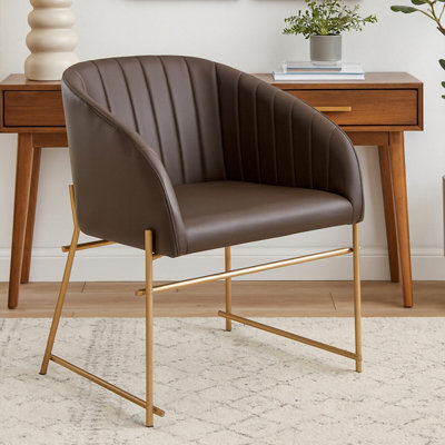 Orsina Brown Faux Leather ArmchairModern Dining ChairLuxe Dining Room Accent ChairComfortable Dining Chair from B&Q