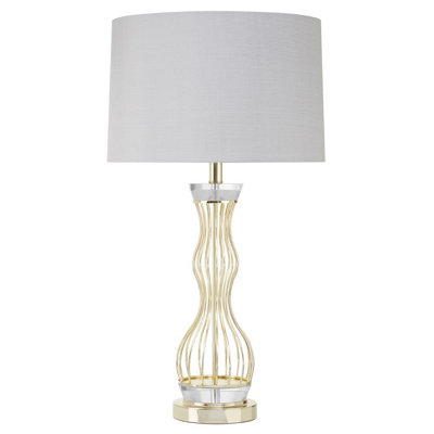Orsina Curved Wireframe Table Lamp With Crystal BandsGrey Fabric Shade Accent LightDecorative Lighting Fixture from B&Q