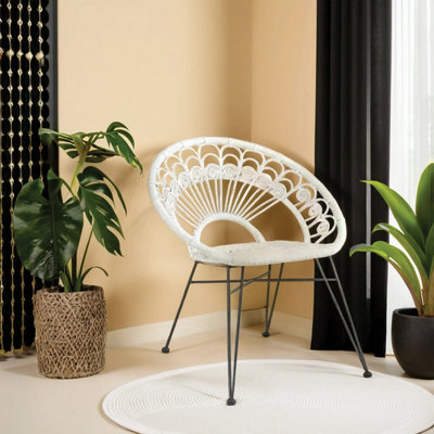 Orsina White Natural Rattan ChairEasy To Clean Outdoor ChairBackrest Rattan Armchair from B&Q