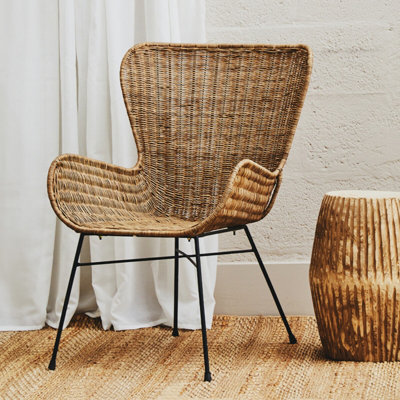 Orsina Curved Design Natural Rattan ChairEasy To Clean Ratan Outdoor ChairBackrest Rattan Office Chair from B&Q