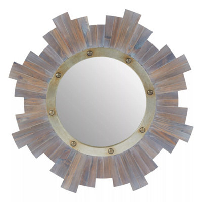 Orsina Wooden Wall Mirror With Grey Birch Frame & Metal StudsRound Reflective AccentFramed Wall Centrepiece from B&Q
