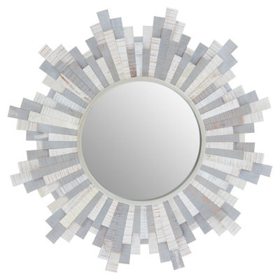 Orsina Sunburst Grey And White Wooden Wall Mirror from B&Q