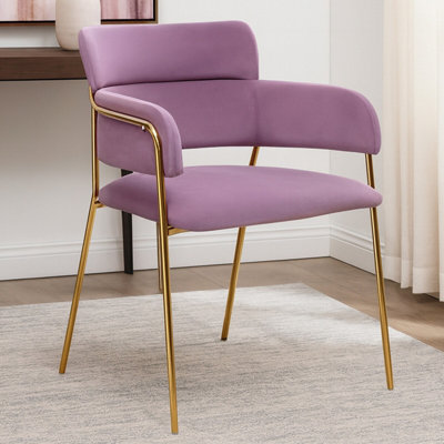 Premier Housewares Velvet Dining Chair,Compact Lounge Chair, Velvet Upholstered Kitchen Chair,Bedroom Decorative Chair Pink