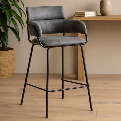 Orsina Tamzin Grey Faux Leather Bar Chair from B&Q