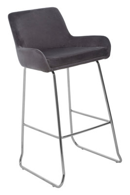 Orsina Grey Velvet Bar Chair With Low ArmsContemporary Sled Base Bar Stool With Chrome Footrest from B&Q