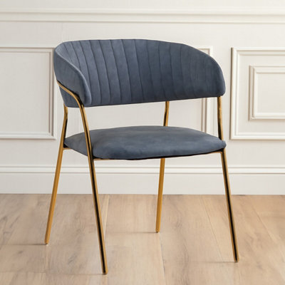 Orsina Dark Grey Velvet Dining ChairModern Dining ArmchairGrey And Gold Luxury Dining Chair For HomeLounge from B&Q