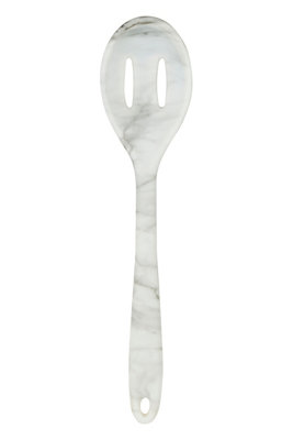 Premier Housewares Interiors By Premier Marble Effect Silicone Slotted Spoon,Heatproof Kitchen Tool With Tapered Handle,Lightweight Serving Utensil