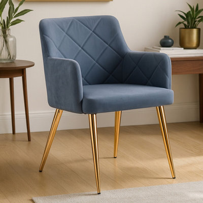 Orsina Dark Grey Angular Dining ChairGold Finish Lounge ChairLuxe Kitchen ChairLivingroom ChairAccent Chair from B&Q