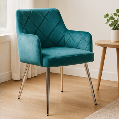 Orsina Light Blue Splayed Dining ChairVersatile Livingroom ChairVelvet Upholstered ChairDecorative Chair from B&Q