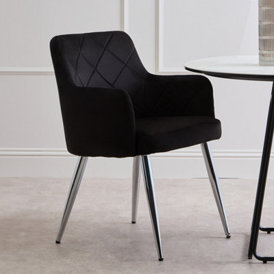 Orsina Black Velvet Splayed Dining ChairLuxury Lounge Chair With Chrome Finish Chair For PatioKitchen Chair from B&Q
