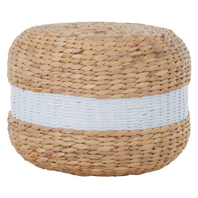 Orsina White Stripe Seagrass PouffeComfortable Footrest Seagrass Pouffe,easy To Move Woven StoolVersatile Stool from B&Q