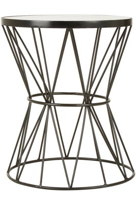 Orsina Corset Base Side TableMetallic Round Table With White Marble TopDecent Black Finish Bedside Table from B&Q