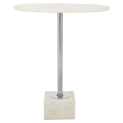 Orsina White Marble Side Table For HallwayNickle Finish Bedside Table With Cube-Shaped BaseRound Nesting Table from B&Q