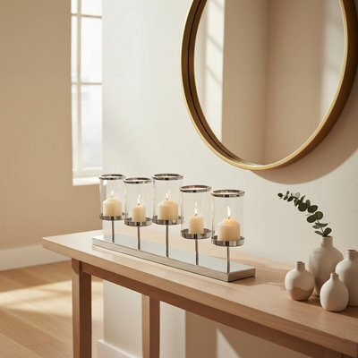 Orsina Contemporary 5 Light Silver Candle HolderElegant Steel Candle HolderSilver Finish Stylish Candle Holder from B&Q