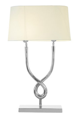 Orsina Table Lamp With Cross BaseHigh Gloss Nickel Finish Steel FrameWhite Cotton ShadeTwisted Design Lighting from B&Q