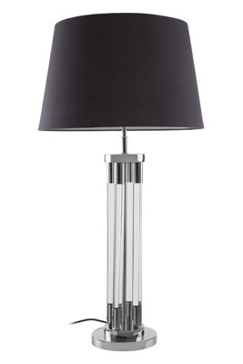 Orsina Contemporary Table Lamp With Tubular Acrylic BaseNickel Finish Lighting For Living RoomFabric Shade Lamp from B&Q