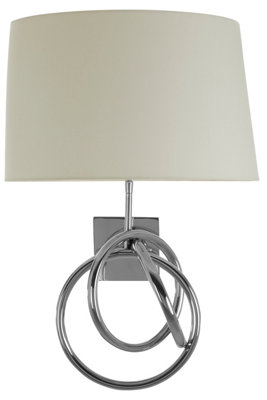 Orsina Wall Lamp With Interlinked Ring DesignHigh Gloss Nickel Finish With White Fabric ShadeWall Light from B&Q