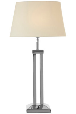 Orsina Modern Table Lamp With Dual Rod BaseHigh Gloss Nickel Finish & White Fabric ShadeBoutique Accent Lighting from B&Q