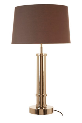 Orsina Table Lamp With Wide Tubular Pillar BaseHigh Gloss Nickel CoatingGrey Fabric Tapered Shade from B&Q