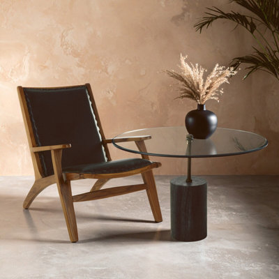 B&Q -  Rany Glass And Black Marble Side Table