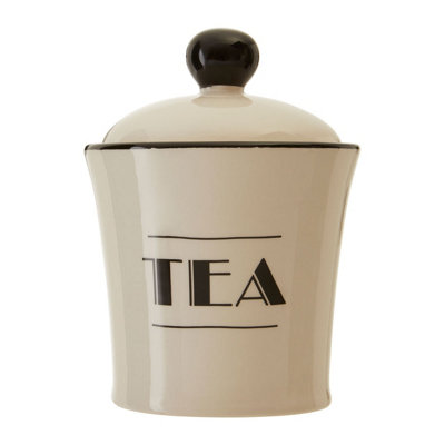 Orsina Luxe Cream Finish Tea Canister,dolomite Kitchen Storage Container With Black Trim,art Deco Tea Canisters from B&Q