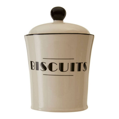 Orsina Cream Dolomite Biscuits Jar With Black Art Deco DetailCeramic Biscuit Barrel,storage Canister For Cookies from B&Q