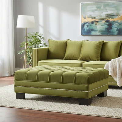 Orsina Durable Moss Velvet FootstoolPlush Velvet Soft FootstoolButton Tufted Large Upholstered Footstool from B&Q