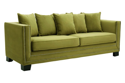 Orsina Luxurious 3 Seat Moss Velvet SofaMoss Velvet Upholstered Mid Century SofaModern Design 3 Seater Couch from B&Q