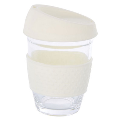 Orsina Glass Mug With Cream Silicone LidGlass Coffee Mug With Silicone Lid And Cork WrapGlass Mug With Lid from B&Q