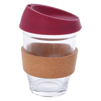 Orsina Glass Mug With Red Silicone LidGlass Coffee Mug With Silicone Lid And Cork WrapGlass Mug With Lid from B&Q